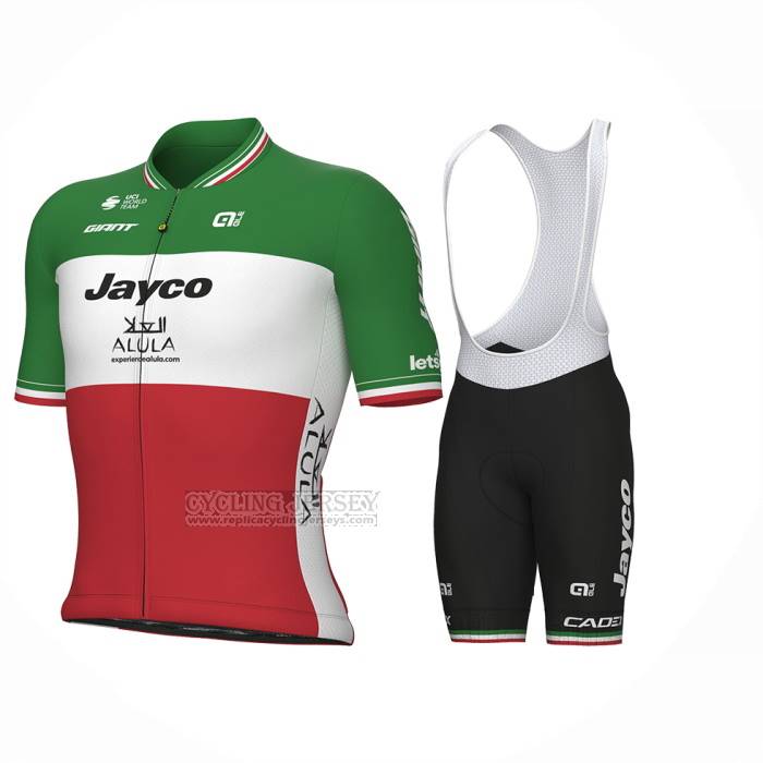 2023 Cycling Jersey Jayco Alula Italy Champion Green White Red Short Sleeve and Bib Short